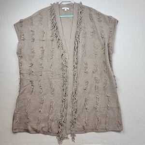 Pure Jill Elements Tan Fringe Eyelash Open Front Sweater Vest Size 3X Boho